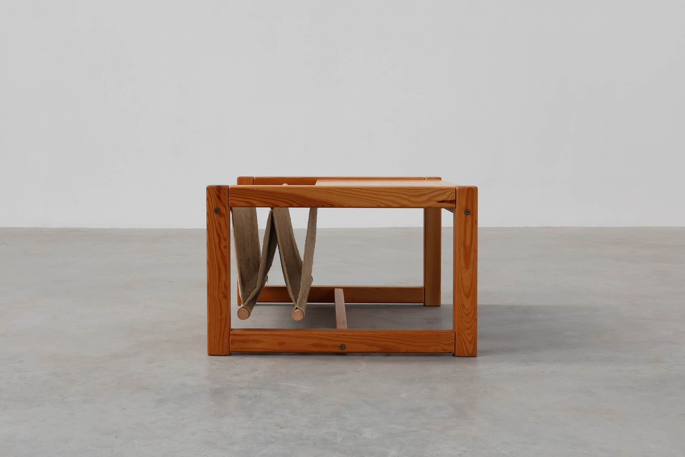 Pine and linen coffee table with magazine rack by Karin Möbring, Sweden 1970sthumbnail